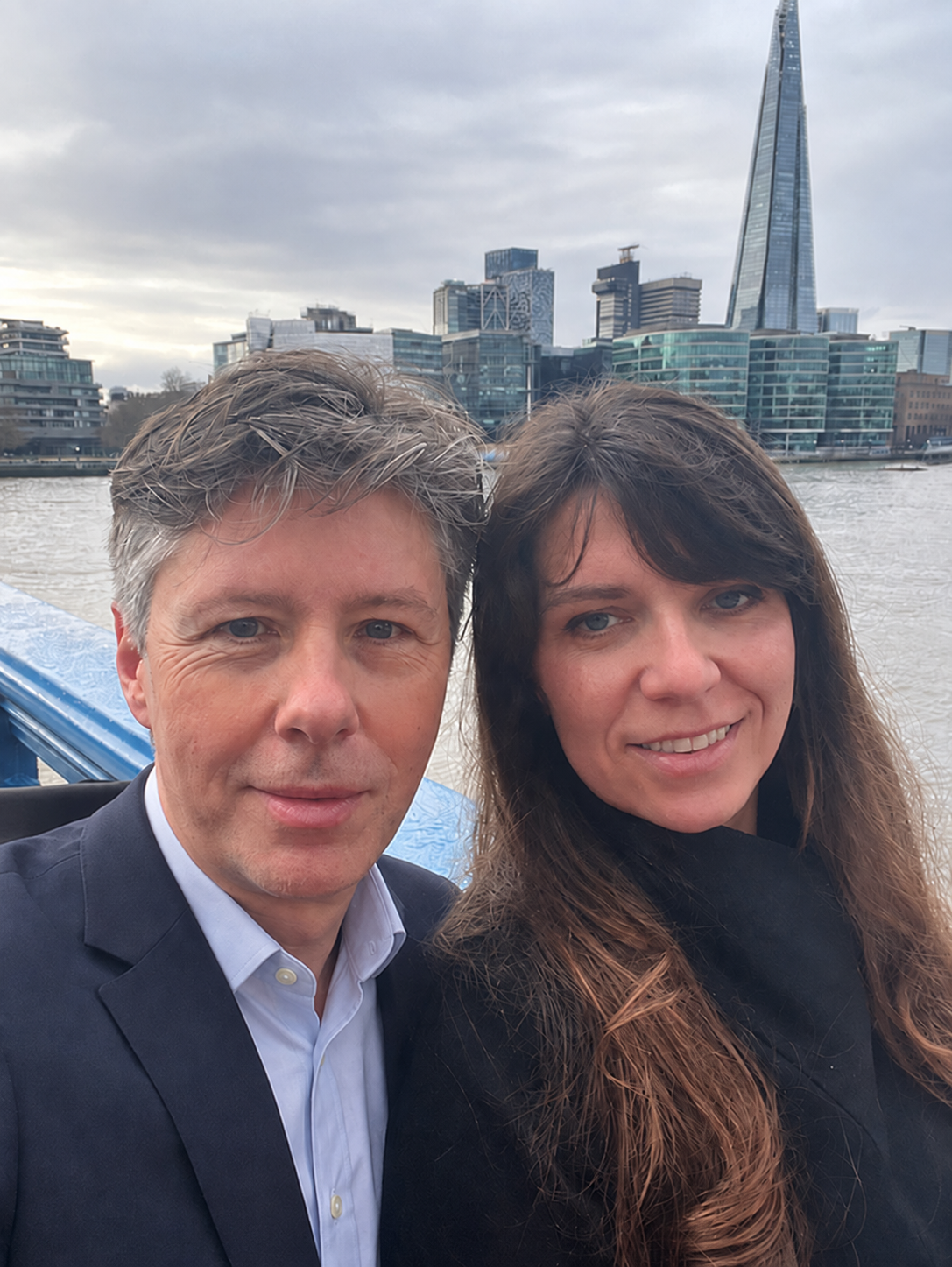 Ivelina Nikolova and Darren Lock, co-founders of Cassidy & Clarity, pictured together by the Thames in London